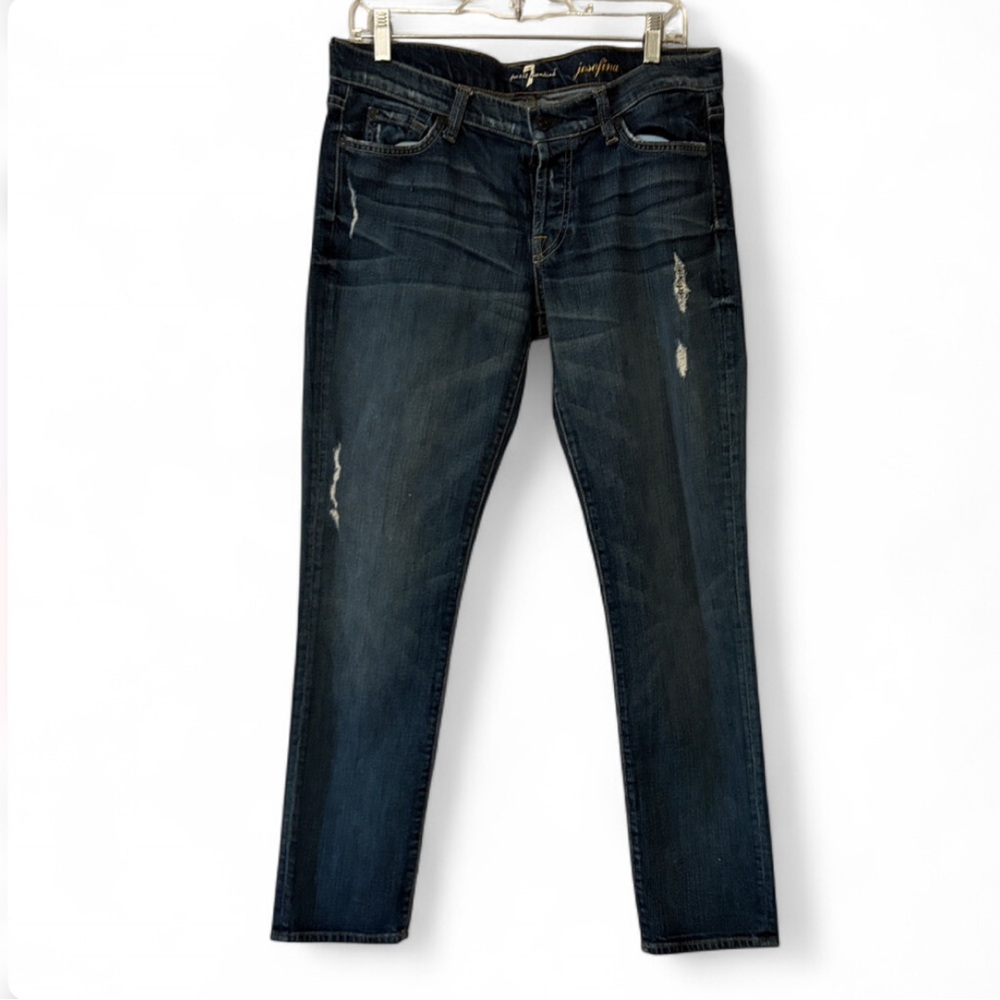 7 for all Mankind Josefina Distressed Button Fly Blue Jeans